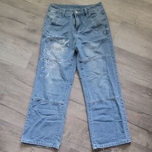 Embroidered Blue Denim Jeans